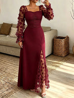 Vintage Elegant 3d Floral See-through Patchwork Cotton Dress