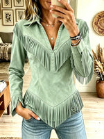 Women's Western Fringe Suede Pointed Hem Top