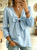 Retro Solid Color Bow Knot Art Casual Long Sleeve Cotton Shirt