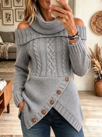 Women's Cold-Shoulder Cowl Neck Cable Knit Sweater
