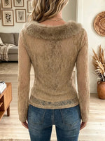 Women's Faux Fur Trim Lace Wrap Top