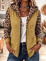 Vintage Elegant Leopard Print Patchwork Sparkly Knit Jacket