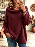 Women's Cowl Neck Oversized Knit Cardigan, Button Wrap Loose Long Sleeve Sweater Coat