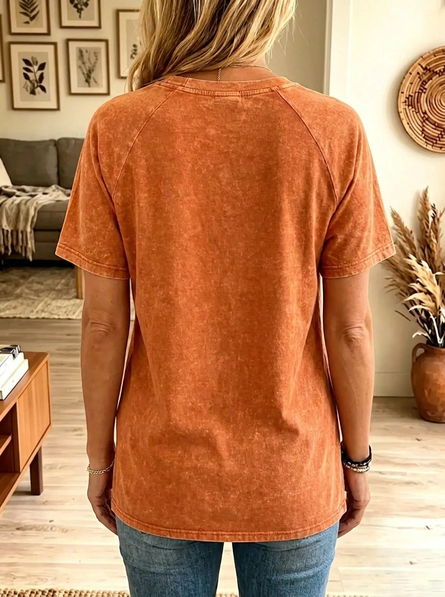 Women's Mahjong Ghost Graphic Acid Wash T-Shirt