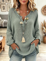 Vintage Elegant Cotton-linen Blend Button Shirt