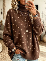 Women's Polka Dot Turtleneck Slouchy Sweater