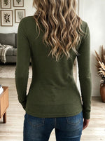 Women's Olive Green Cowl Neck Long Sleeve Top with Neck Cutout Detail