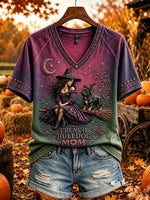 Women's French Bulldog Mom Gothic Witch Graphic T-Shirt