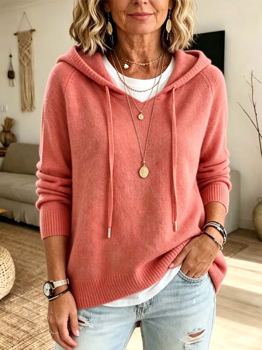 Comfortable Elegant Hooded Long Sleeve Casual Knitted Sweater