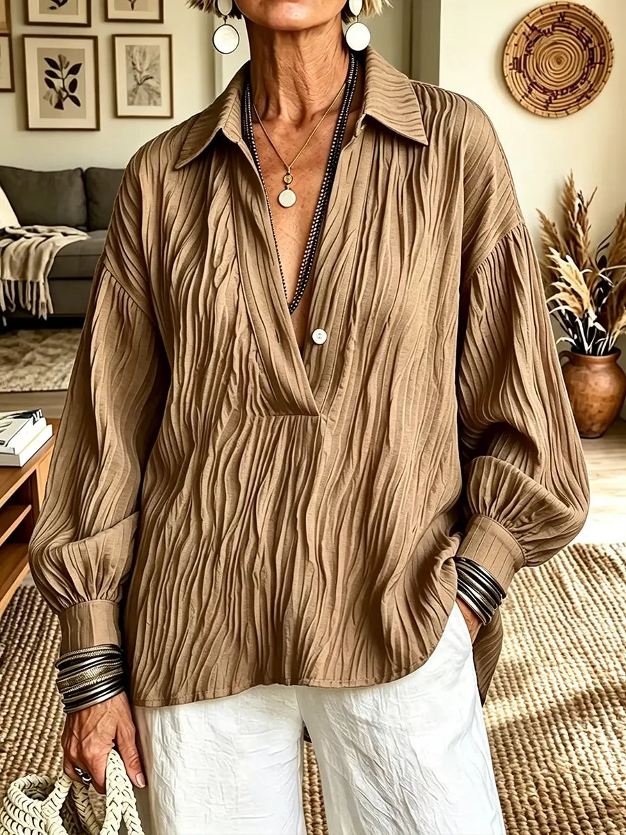 Women's V Neck Lantern Long Sleeve Loose Shirt