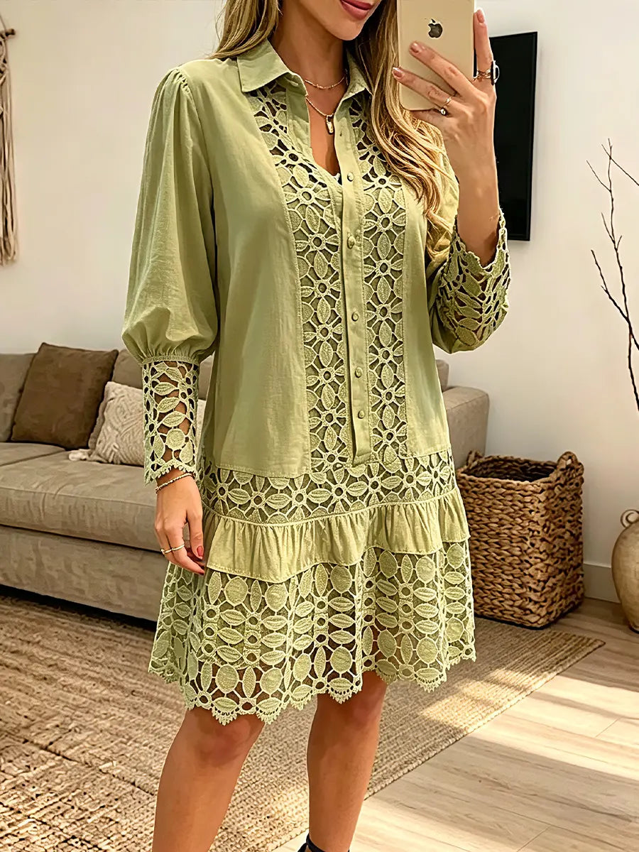 Vintage Elegant Patchwork Openwork Lace Dress