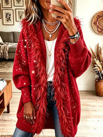 Women's Feather Trim Glitter Knit Duster Cardigan