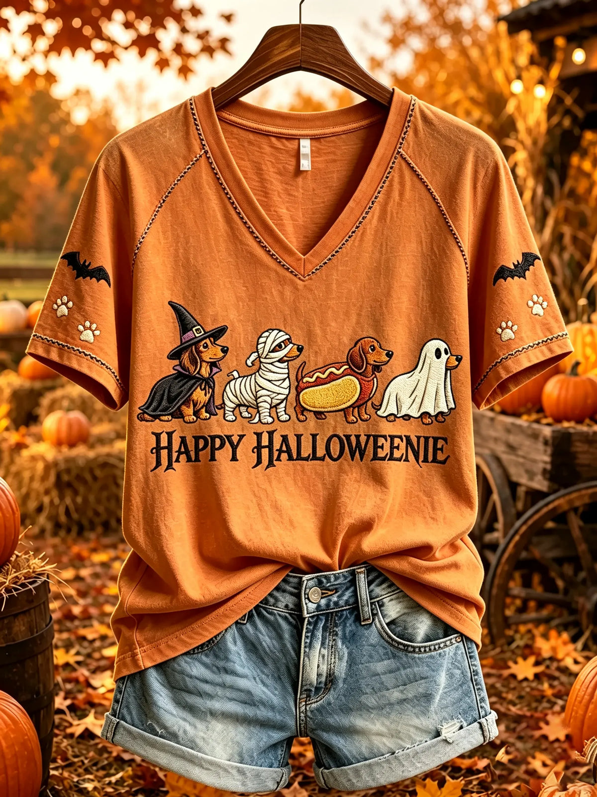 Women's Dachshund Costume Party Graphic V-Neck T-Shirt