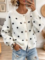 Retro Polka Dot Knit Art Casual Stylish Long Sleeve Cardigan Sweater
