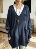 Women Oversized V‑Neck Multi‑Pocket Loose Long Knit Sweater
