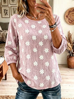 Women's Daisy Floral Textured 3/4 Sleeve Blouse