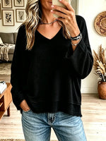 Women's Raw Hem Frayed V-Neck Pullover Sweatshirt