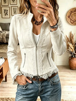 Women's Lace Trim Suede Jacket