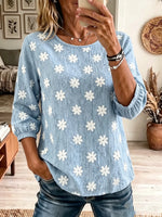 Women's Daisy Floral Textured 3/4 Sleeve Blouse