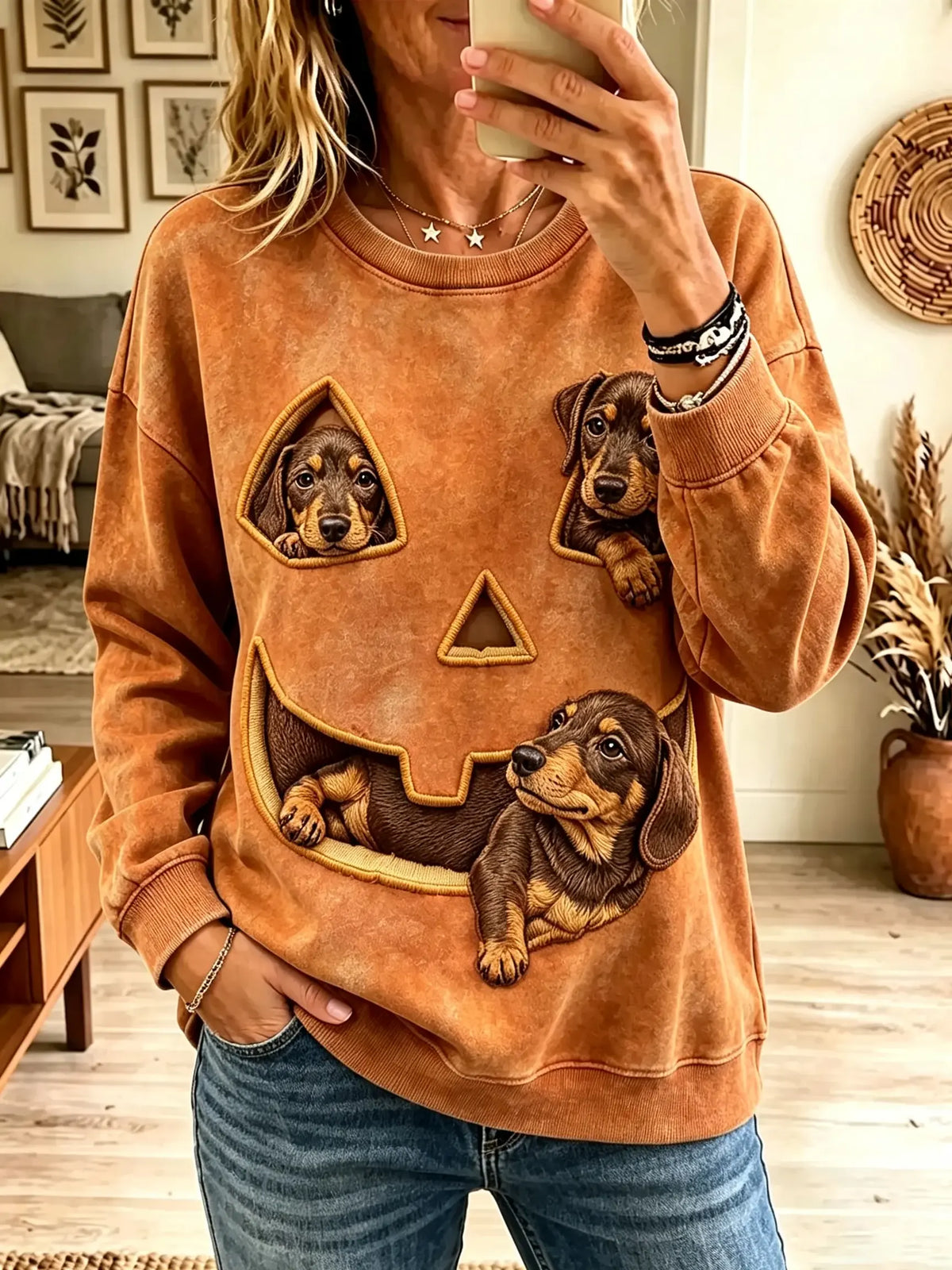 Women's Dachshund Jack-o'-Lantern Graphic Sweatshirt