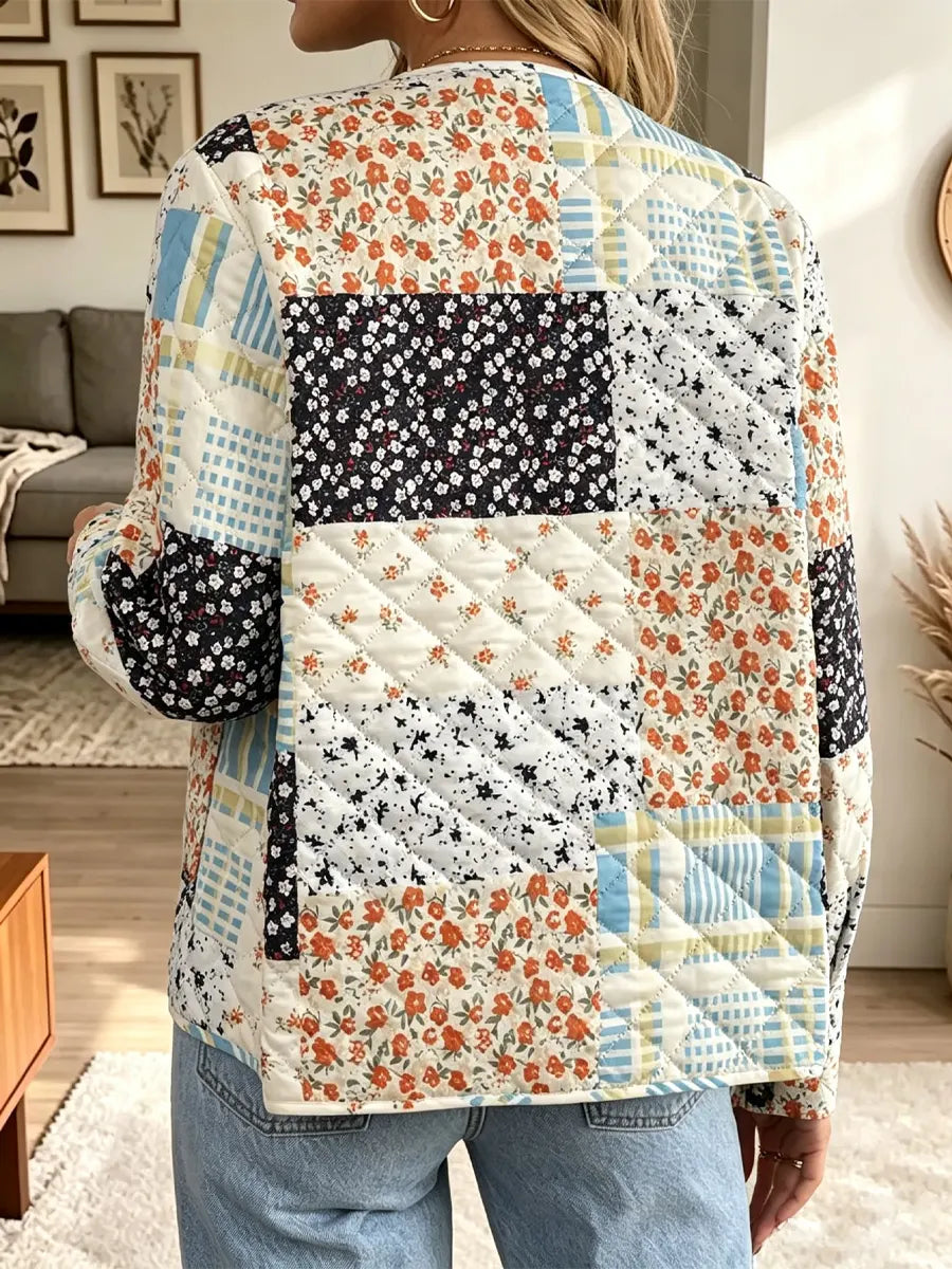 Retro Floral Patchwork Pattern Art Casual Stylish Long Sleeve Quilted Coat