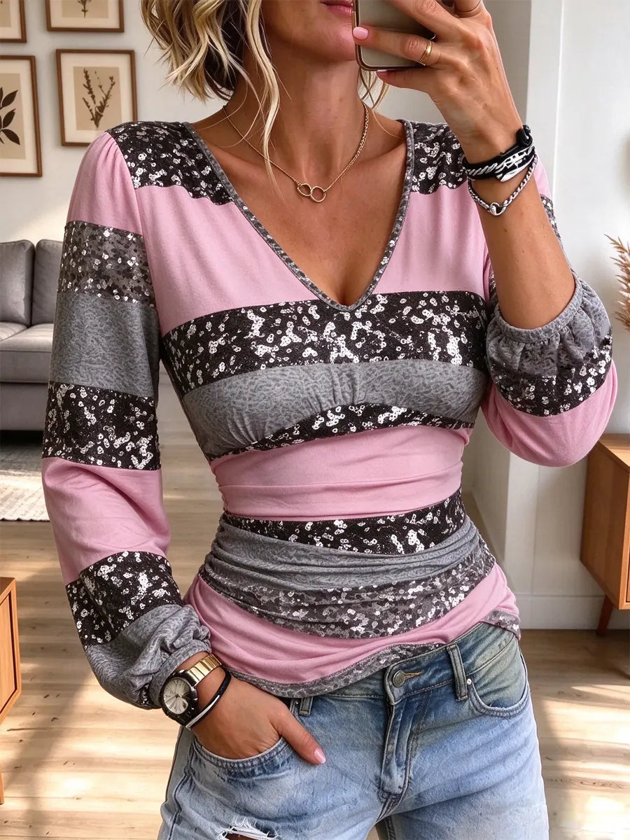 Vintage Pink Patchwork Pattern Art Casual Stylish Long Sleeve Shirt