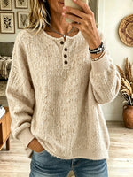 Women's Slub Knit Henley Pullover Sweater