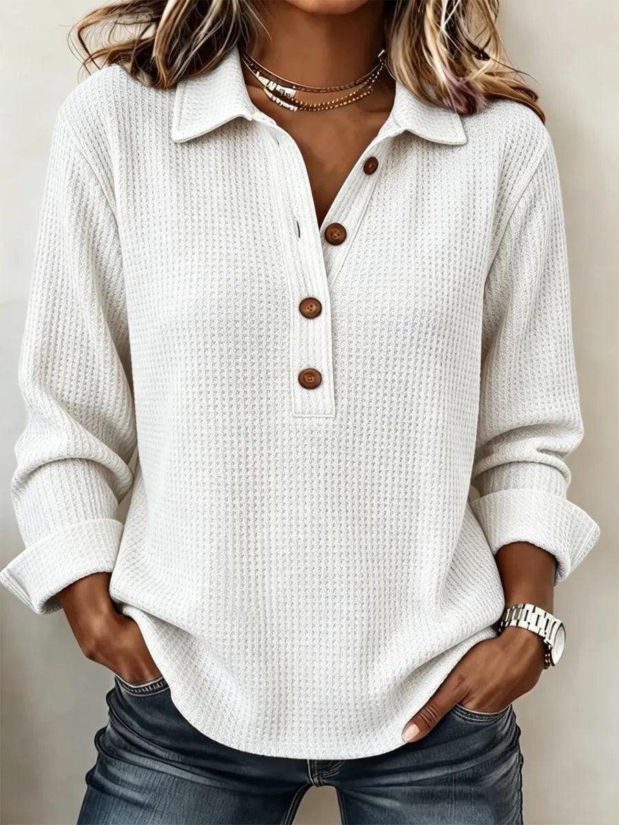Classic Solid Color Lapel Art Casual Long Sleeve Waffle Shirt
