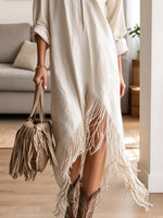 Vintage Chic Fringe Zip Lapel Art Casual Stylish Long Sleeve Dress