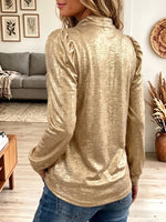 Vintage Elegant Shimmering Gold Puff Sleeves Shirt