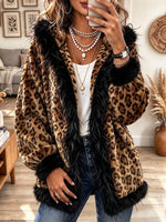 Women's Leopard Print Fleece Hooded Jacket