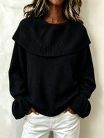 Women Off‑The‑Shoulder Big Fold‑Over Collar Ribbed Knit Sweater