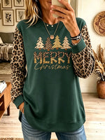 Women's Leopard Sleeve Merry Christmas Graphic Sweatshirt