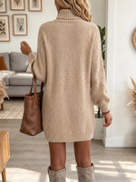 Women's Fringe Turtleneck Chunky Knit Sweater Dress