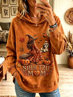 Women's Shih Tzu Mom Flying Witch Graphic Hoodie