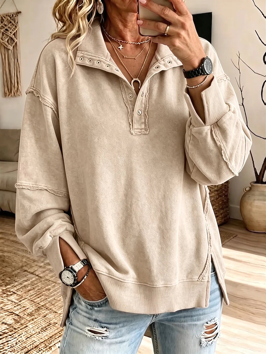Retro Loose Art Casual Slit Side Stylish Long Sleeve Sweatshirt