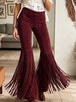 Vintage Elegant Tassel Suede Trousers
