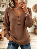 Women's Button Henley V-Neck Knit Sweater