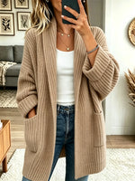Women's Shawl Collar Ribbed Knit Long Cardigan