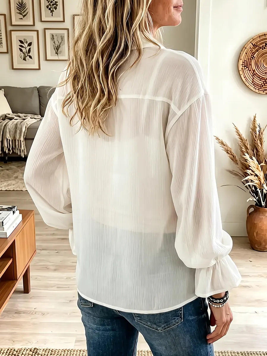 Vintage Elegant Cotton-linen Blend Patchwork Lace Shirt
