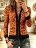 Retro Leopard Pattern Zip Art Casual Stylish Long Sleeve Top