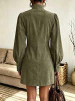 Women's Military Braided Trim Zip-Front Suede Mini Dress