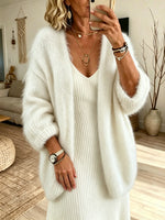 Women Solid Fluffy Open Knit Cardigan