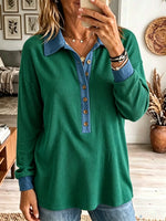Women's Denim Trim Waffle Knit Henley Top
