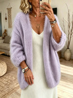Women Solid Fluffy Open Knit Cardigan