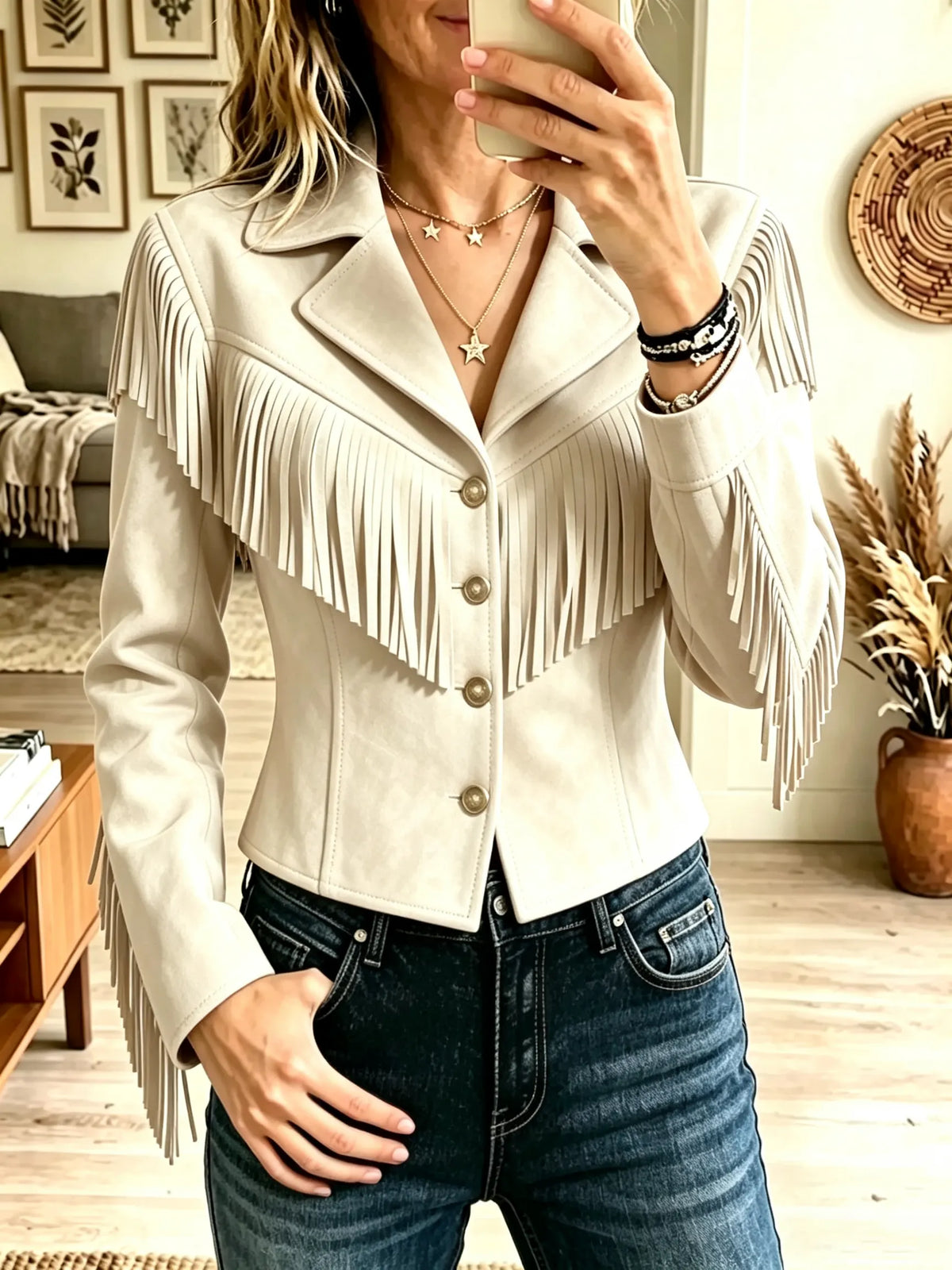 Women's Western Fringe Suede Cropped Jacket