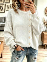 Vintage Button Round Collar Knit Art Casual Stylish Long Sleeve Sweater