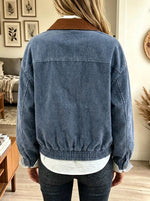 Women's Contrast Collar Zip-Up Corduroy Bomber Jacket