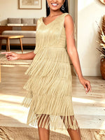 Women V‑Neck Sleeveless Tiered Fringe Cocktail Short Party Dress