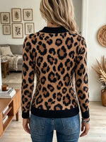 Women's Leopard Print Full-Zip Ribbed Knit Jacket